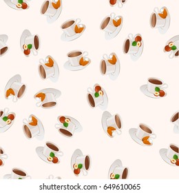 Very high quality original trendy vector seamless pattern with hazelnut and almonds hot chocolate cup