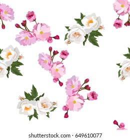 Sehr hochwertige Original trendy realistische Vektor nahtloses Muster mit Rosenstrauch oder Rosenstrauß