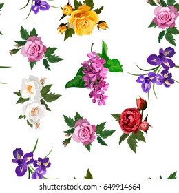 Very high quality original trendy realistic vector seamless pattern with rose bush or bouquet of roses