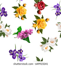 Very high quality original trendy realistic vector seamless pattern with rose bush or bouquet of roses