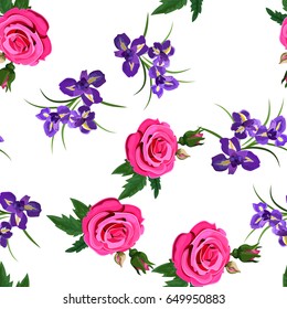 Very high quality original trendy realistic vector seamless pattern with rose bush or bouquet of roses