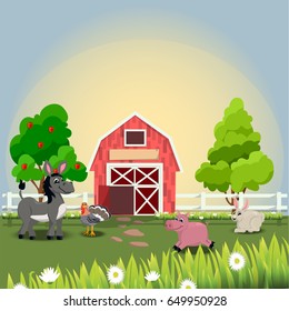 Very high quality original trendy vector illustration of happy and cheerful donkey, turkey, pork and rabbit