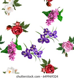 Very high quality original trendy realistic vector seamless pattern with rose bush or bouquet of roses