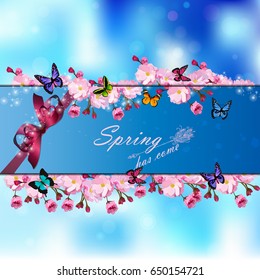 Very high quality original trendy vector illustration of Japanese plum blossom or red cherry flower and in original floral template of invitation