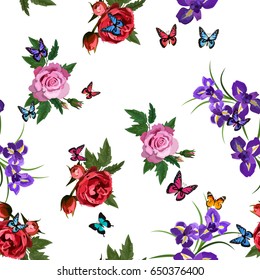 Very high quality original trendy realistic vector seamless pattern with rose bush or bouquet of roses