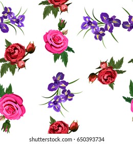 Very high quality original trendy realistic vector seamless pattern with rose bush or bouquet of roses