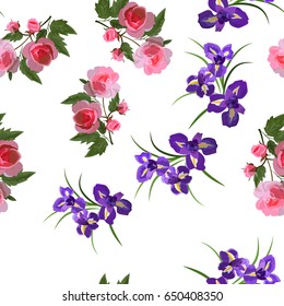 Very high quality original trendy realistic vector seamless pattern with rose bush or bouquet of roses