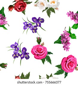 Very high quality original trendy realistic vector seamless pattern with rose bush or bouquet of roses