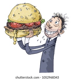 A very hungry office worker & Very large sandwich