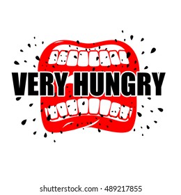 Very Hungry. Open Mouth With His Lips. Logo For Empty. Man Chewing Food
