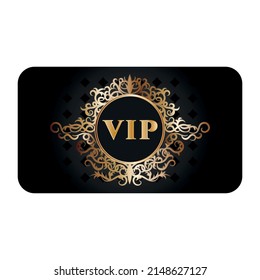 Very important person card. VIP. Black background. Golden frame. Vector stock illustration.