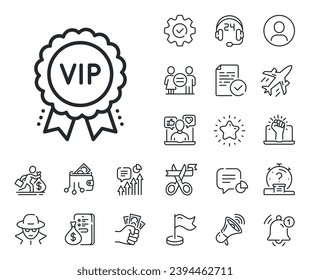 Very important person medal sign. Salaryman, gender equality and alert bell outline icons. Vip award line icon. Member club privilege symbol. Vip award line sign. Vector