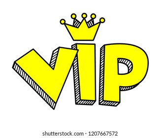 Very important person (VIP) sign with crown. Vector illustration, sketch perfect for sticker or pin.