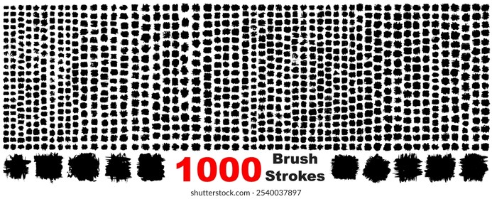Muy Grande colección o conjunto de 1000 pinturas artísticas negras hechas a mano pinceladas creativas aisladas sobre fondo blanco, metáfora del arte, grunge o grunge, graffiti, diseño de Vector abstracto de educación