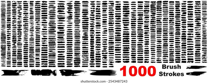 Muy Grande colección o conjunto de 1000 pinturas artísticas negras hechas a mano pinceladas creativas aisladas sobre fondo blanco, metáfora del arte, grunge o grunge, graffiti, diseño de Vector abstracto de educación