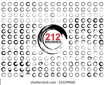 Very large collection or set of 212 black paint hand made creative round circle brush strokes isolated on white background, metaphor to art, grunge, grungy, graffiti, education, abstract design