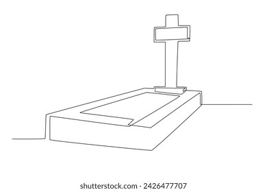 A very large cross mark on the tomb. Burial one-line drawing