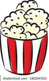 A very large popcorn in red and white container, vector, color drawing or illustration.