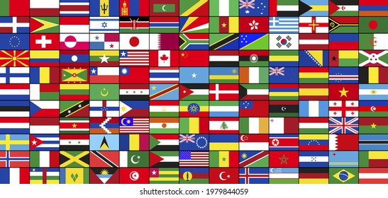 a very large set of flags of the countries of the world united in a large background