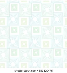 Very light green teal vector seamless pattern. Rotated and superposed squares style design in repeating geometric pattern