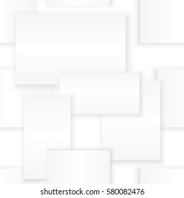 Very light seamless pattern with white paper triangles with shadows on white background