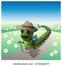 Very long caterpillar. Vector illustration