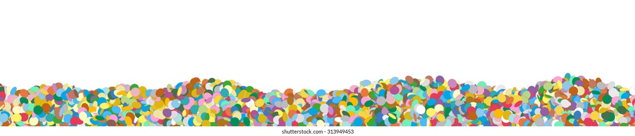 Very Long Horizontal Vector Panorama Banner with Confetti Heap on the Ground and Free Space for Design Elements - Dots, Points, Deco, Polka Dots - Backdrop Particle Design - Website Head