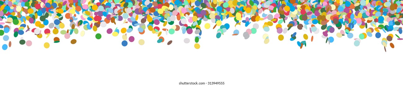 Very Long Horizontal Vector Panorama Banner with Raining Confetti and Free Space for Design Elements at the Bottom - Dots, Points, Deco, Polka Dots - Backdrop Falling Particle Design - Website Head