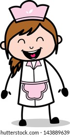 Very Loudly Laughing - Retro Cartoon Waitress Female Chef Vector Illustration