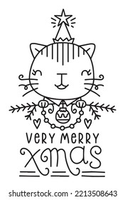 Very merry Christmas cat vector illustration