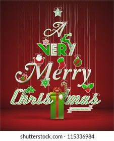 "Very Merry Christmas", creative Christmas tree. Vector illustration.