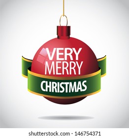 Very merry Christmas ornament greeting card design. EPS 10 vector, grouped for easy editing. No open shapes or paths.