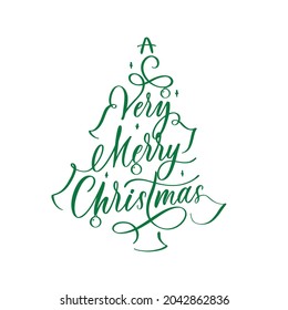 A Very Merry Christmas. Typographical green lettering inscription on white background.