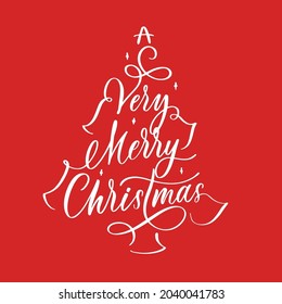 A Very Merry Christmas. Typographical lettering inscription on red background.