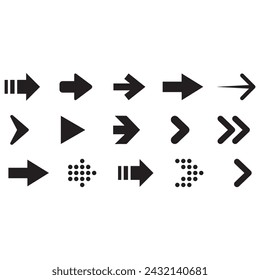 very minimalist Arrow icon set. Containing cursor arrow, changing , switch, move, forward, up, down and refresh symbol icons. isolated Solid icon collection.