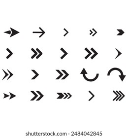 very minimalist Arrow icon set. Containing cursor arrow, changing , switch, move, forward, up, down and refresh symbol icons. isolated Solid icon collection. button click collection download elements.