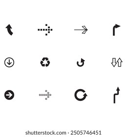 very minimalist Arrow icon set. Containing cursor arrow, changing , switch, move, forward, up, down and refresh symbol icons. isolated Solid icon collection.
