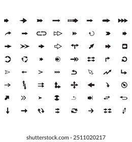 very minimalist Arrow icon set. Containing cursor arrow, changing , switch, move, forward, up, down and refresh symbol icons. isolated Solid icon collection. EPS vector format file. arrow click sign. 