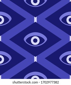 Very mystical seamless pattern with eye pattern in Phantom Blue color variations