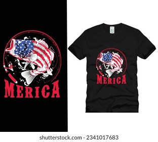 Very nice american flag with fish design merica many high quality premium t shirt designs