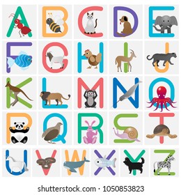Very nice cartoon animals with related alphabets, colorful and editable text, for children education, web design and others