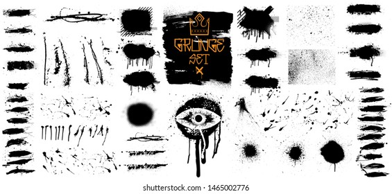 Very nice Collection of black paint, Isolated grunge set. Great elaboration, template ink brush strokes, brushes, lines. Paint splats blotches. High quality manually traced. Vector Isolated set