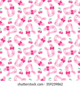 Very nice and cute pattern with a pink rabbit and cherry.