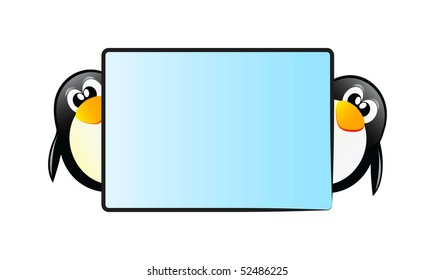 Very nice vector illustration of happy penguin you can put your text on the table