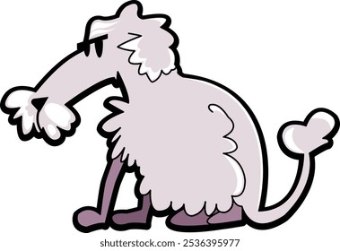 Very old grey and fluffy dog in cartoon style