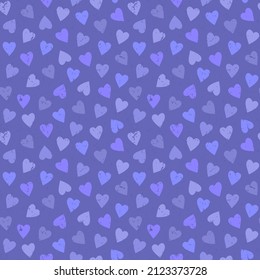 Very peri color background. Seamless vector pattern with hearts in the color of the year.