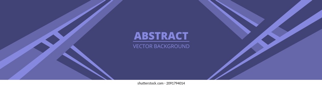 Very peri color geometric abstract wide horizontal banner with lines and shapes. Modern pastel purple horizontal abstract wide background in very peri color of the year 2022. Vector illustration.