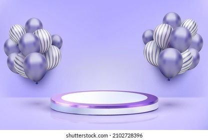 very peri purple trend of color with 3d podium and balloons