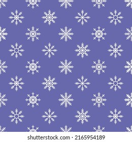 Very peri seamless pattern with white snowflakes.