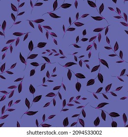 Very peri vector leaves seamless pattern. Year-round design. Design of covers, packaging, textiles, fabrics, wallpaper, home textile.